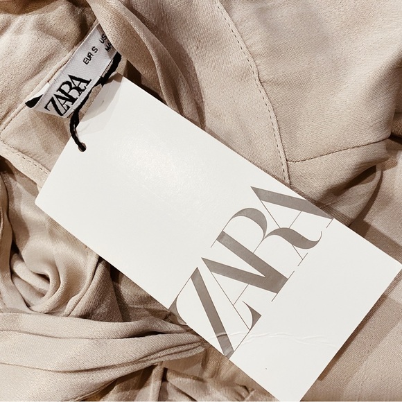 NWT ZARA Silky Satin Knotted Cream Long Sleeve Dress Formal Minimalist Modern - Picture 14 of 14